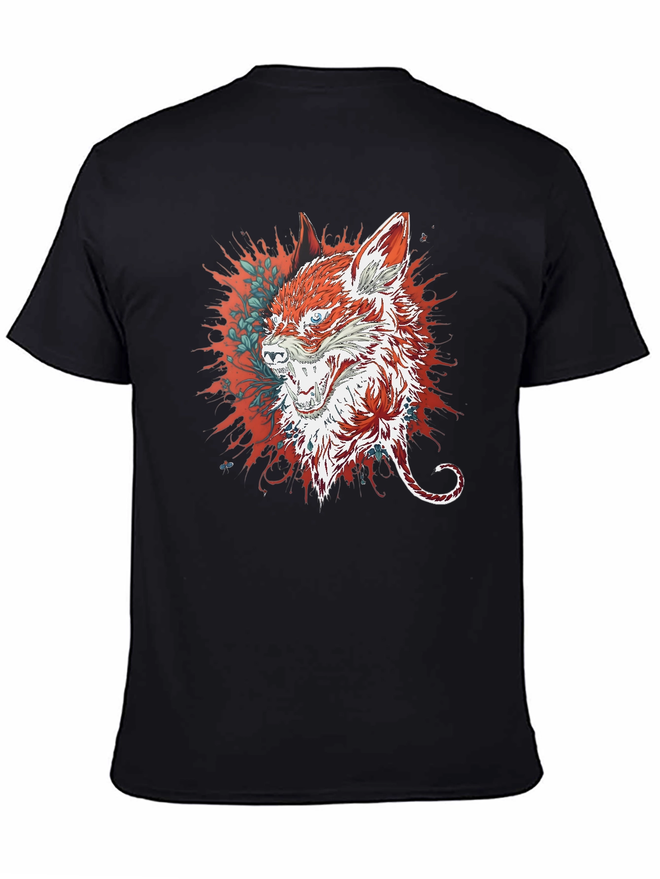 Mens Black T-Shirt with Fox Graphic