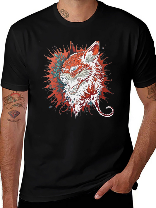 Mens Black T-Shirt with Fox Graphic