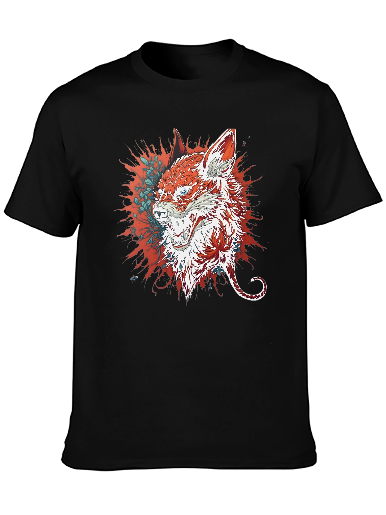 Mens Black T-Shirt with Fox Graphic