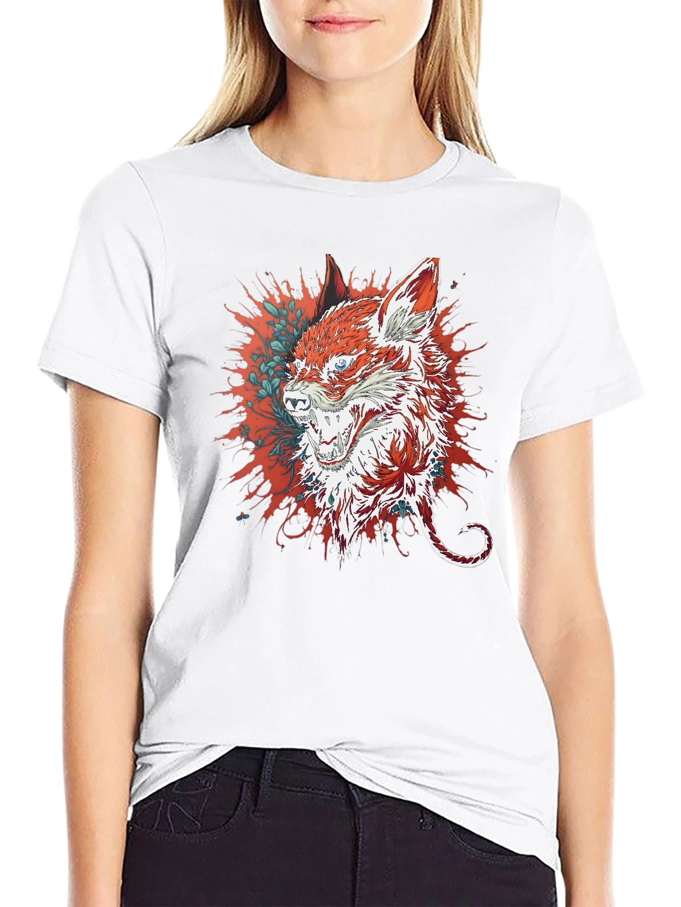Mens Black T-Shirt with Fox Graphic