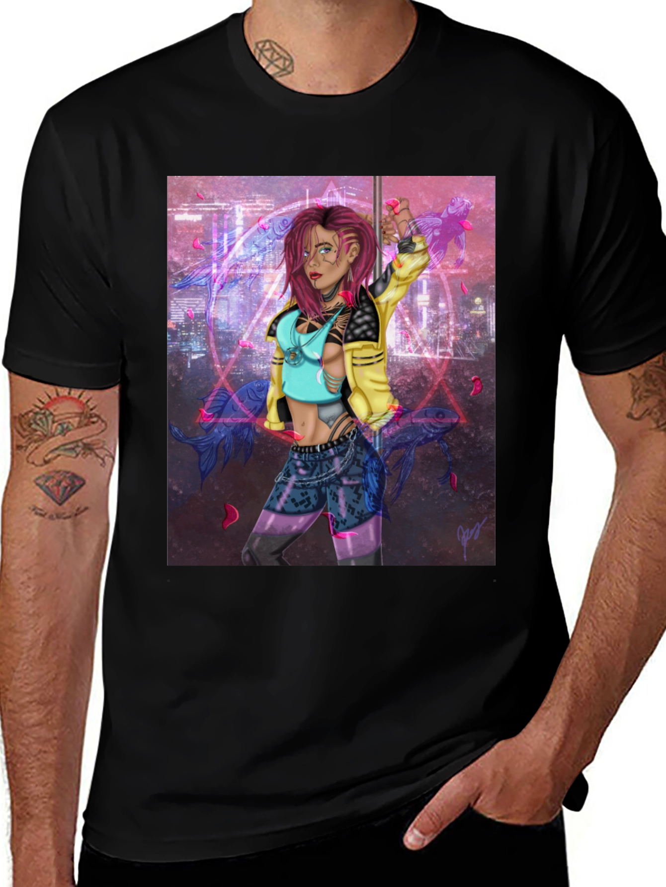 Cyberpunk Girl Graphic Black T-Shirt
