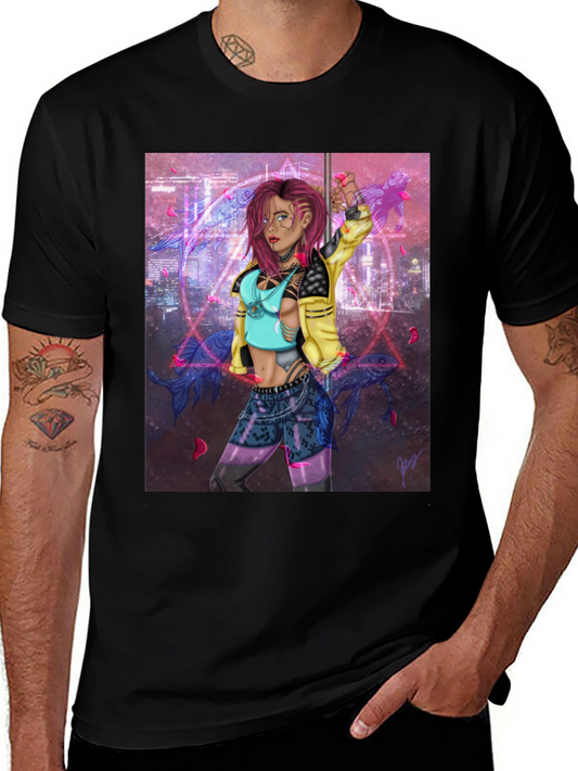 Cyberpunk Girl Graphic Black T-Shirt