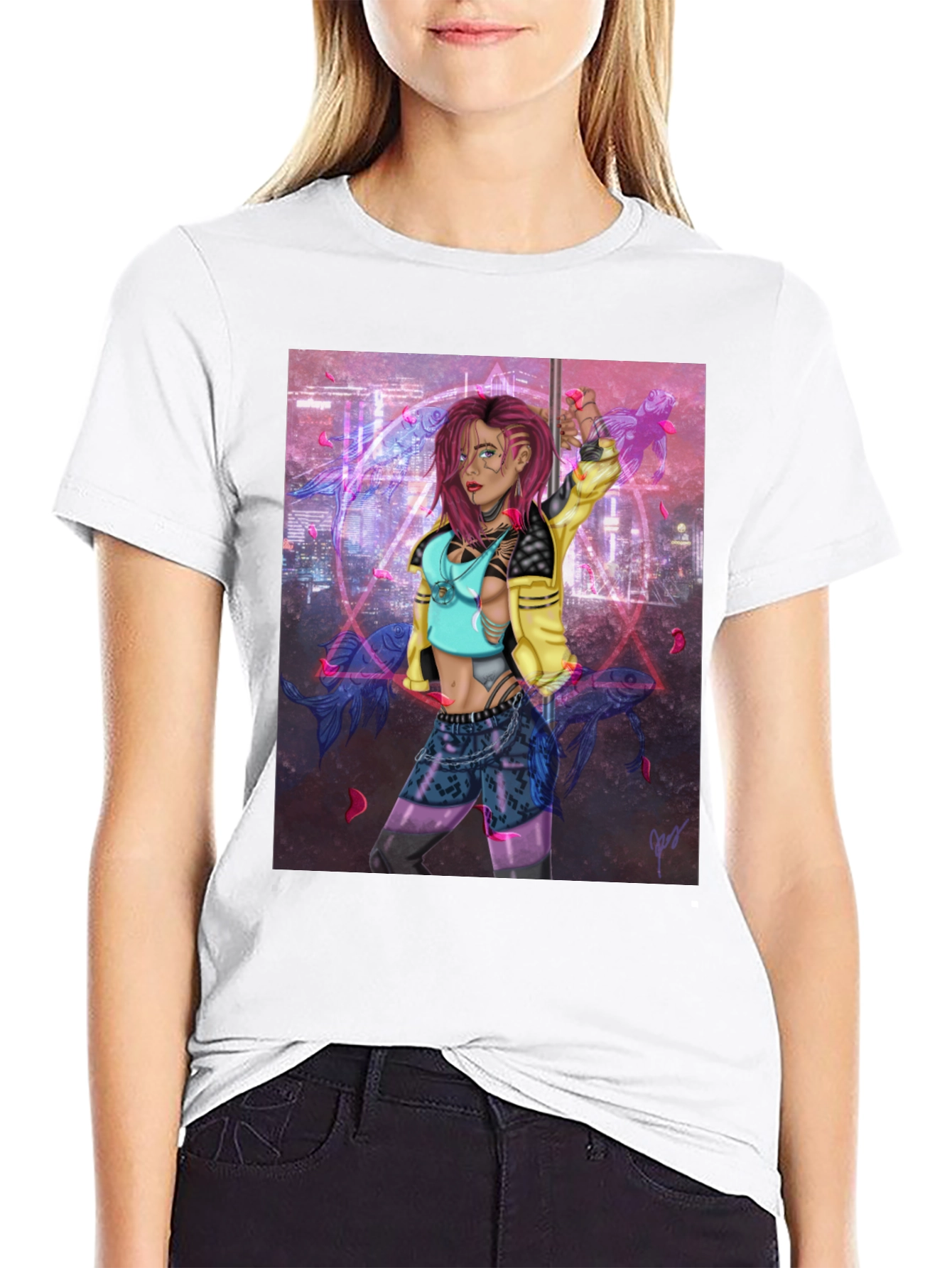 Cyberpunk Girl Graphic Black T-Shirt