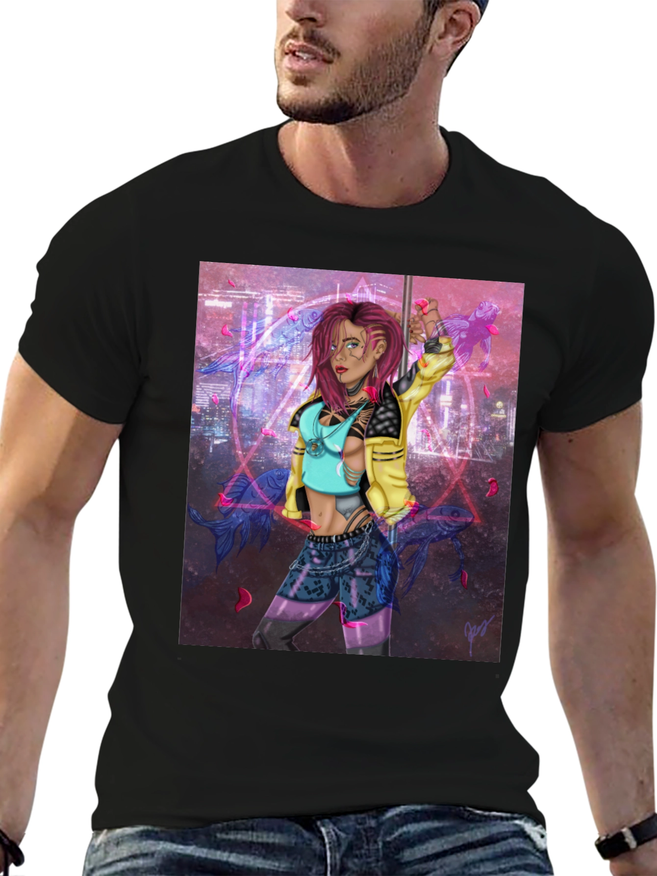 Cyberpunk Girl Graphic Black T-Shirt
