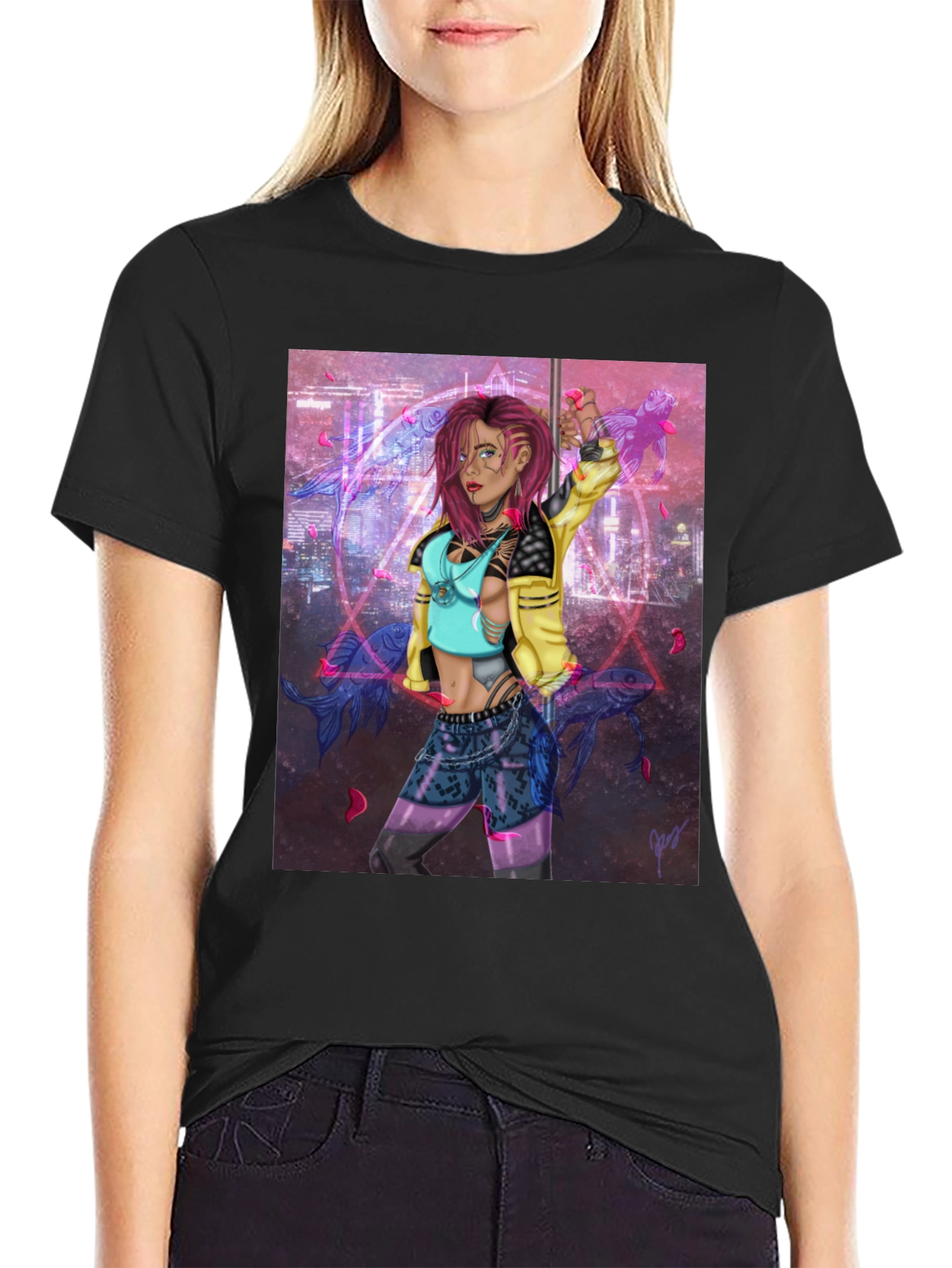 Cyberpunk Girl Graphic Black T-Shirt
