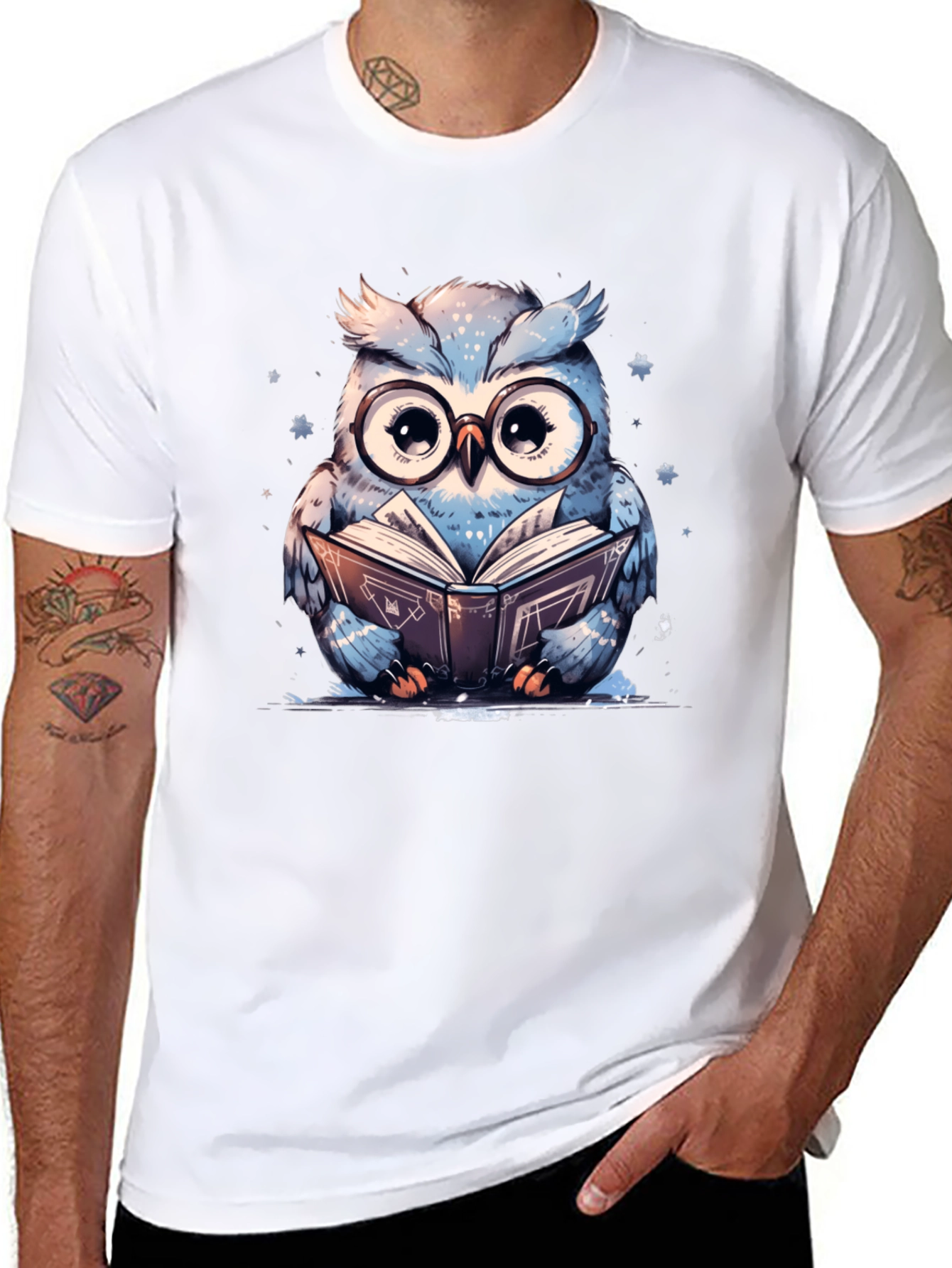 Owl Reading Book T-Shirt - Cute Animal Graphic Tee