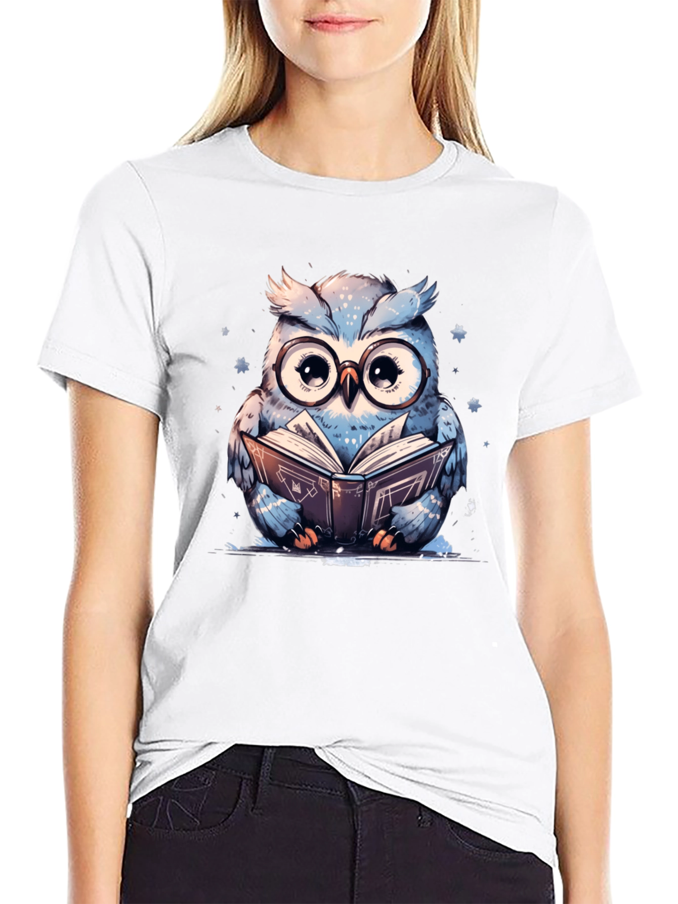 Owl Reading Book T-Shirt - Cute Animal Graphic Tee