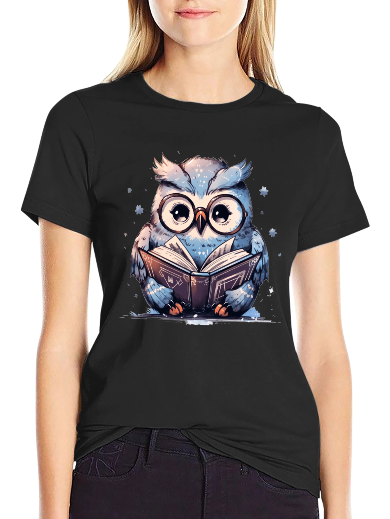 Owl Reading Book T-Shirt - Cute Animal Graphic Tee