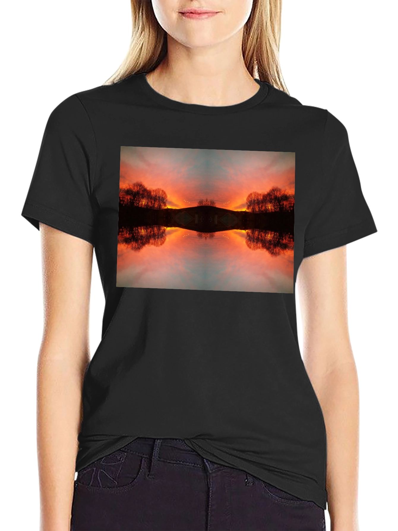 Sunset Reflection Graphic Tee - Black