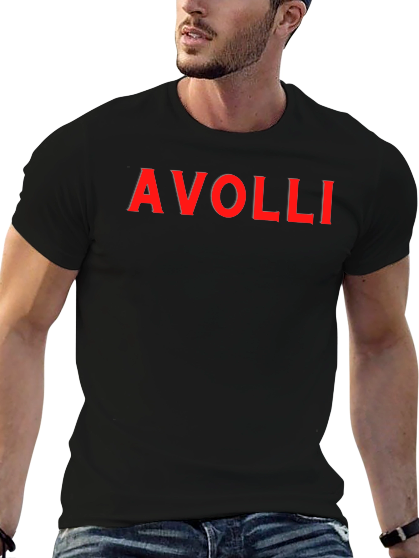 AVOLLI Red Logo Black Short Sleeve Tee