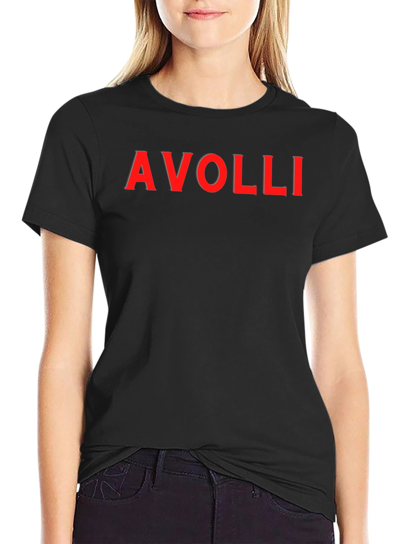 AVOLLI Red Logo Black Short Sleeve Tee