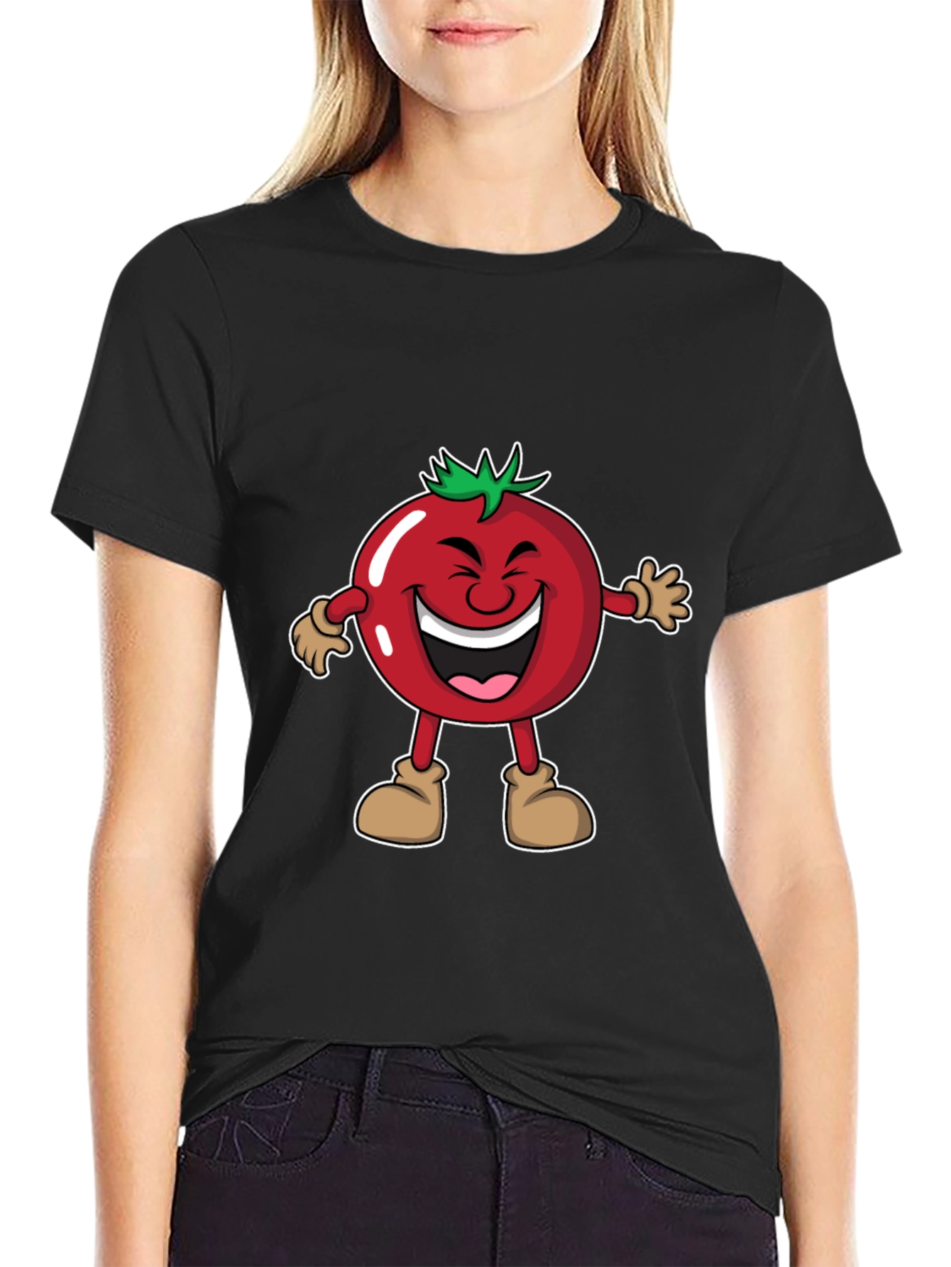 Tomato Cartoon Black T-Shirt