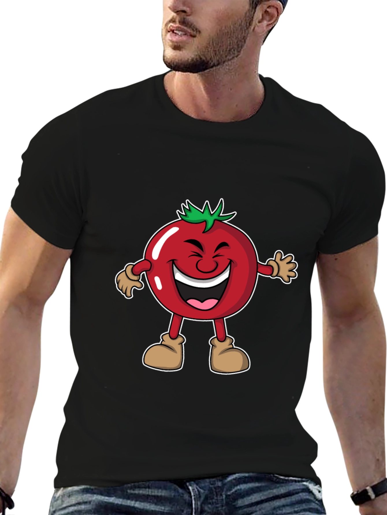 Tomato Cartoon Black T-Shirt