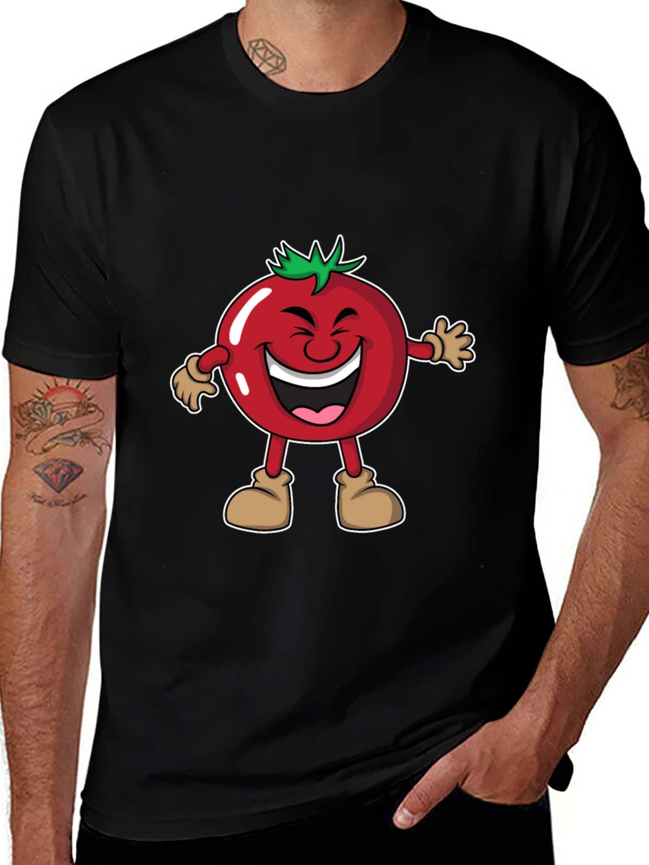 Tomato Cartoon Black T-Shirt