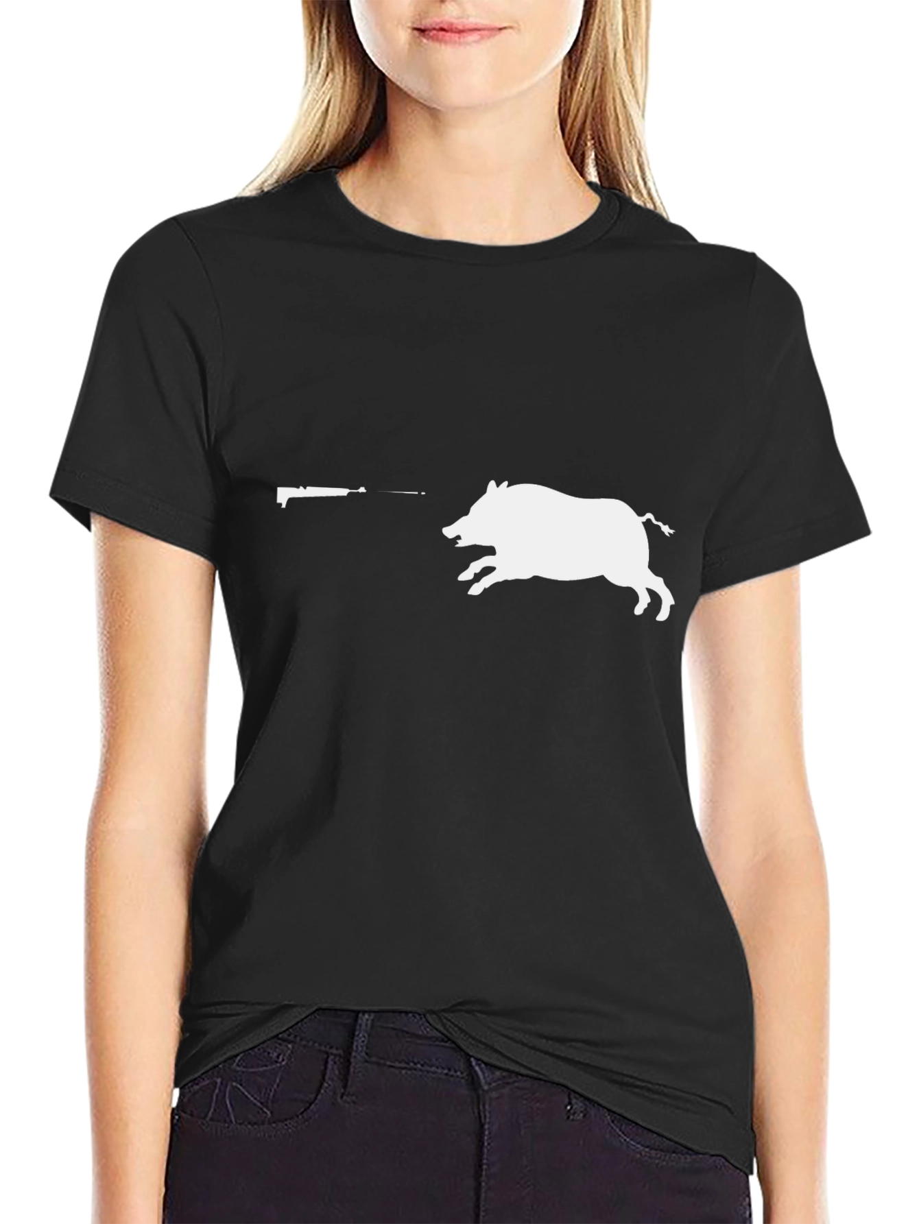Wild Hog Hunting Graphic Tee - Black Cotton T-Shirt