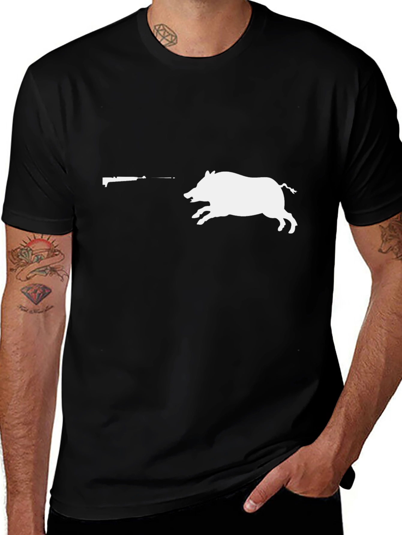 Wild Hog Hunting Graphic Tee - Black Cotton T-Shirt