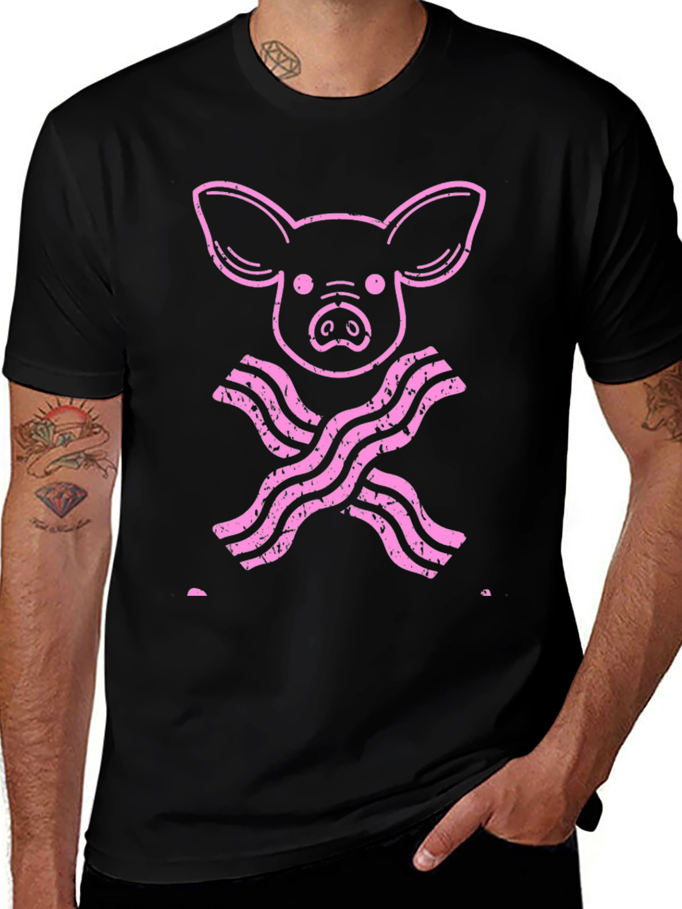 Pig and Bacon Mens Black Graphic Tee