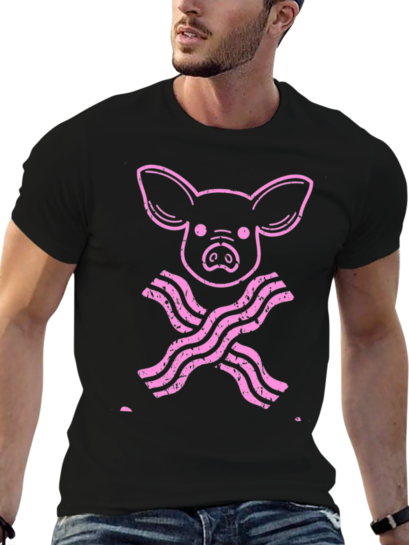 Pig and Bacon Mens Black Graphic Tee