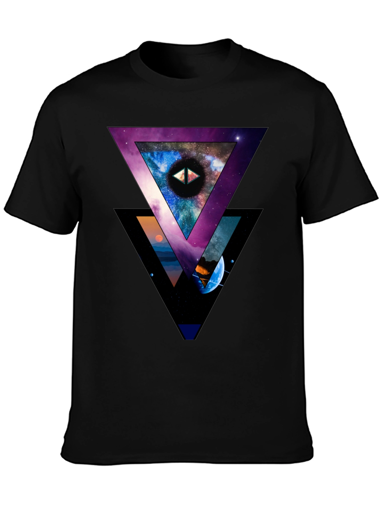 Cosmic Triangle Graphic Black T-Shirt