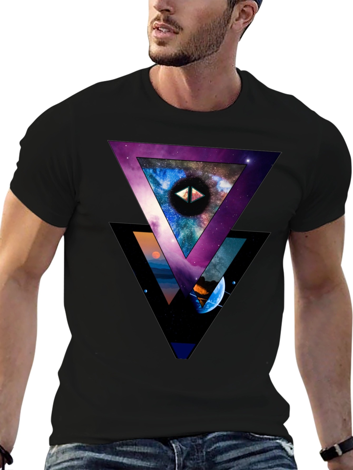 Cosmic Triangle Graphic Black T-Shirt