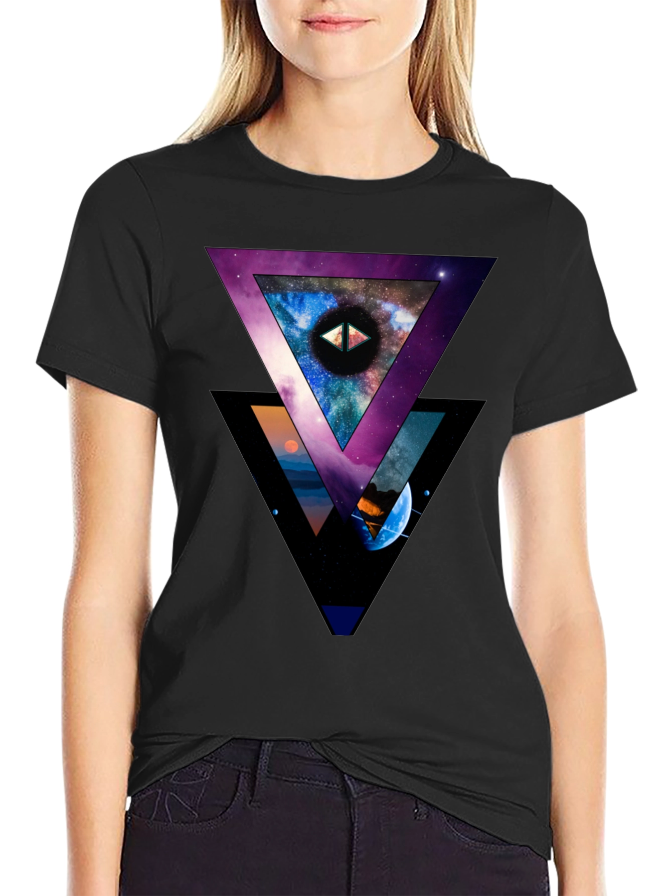 Cosmic Triangle Graphic Black T-Shirt