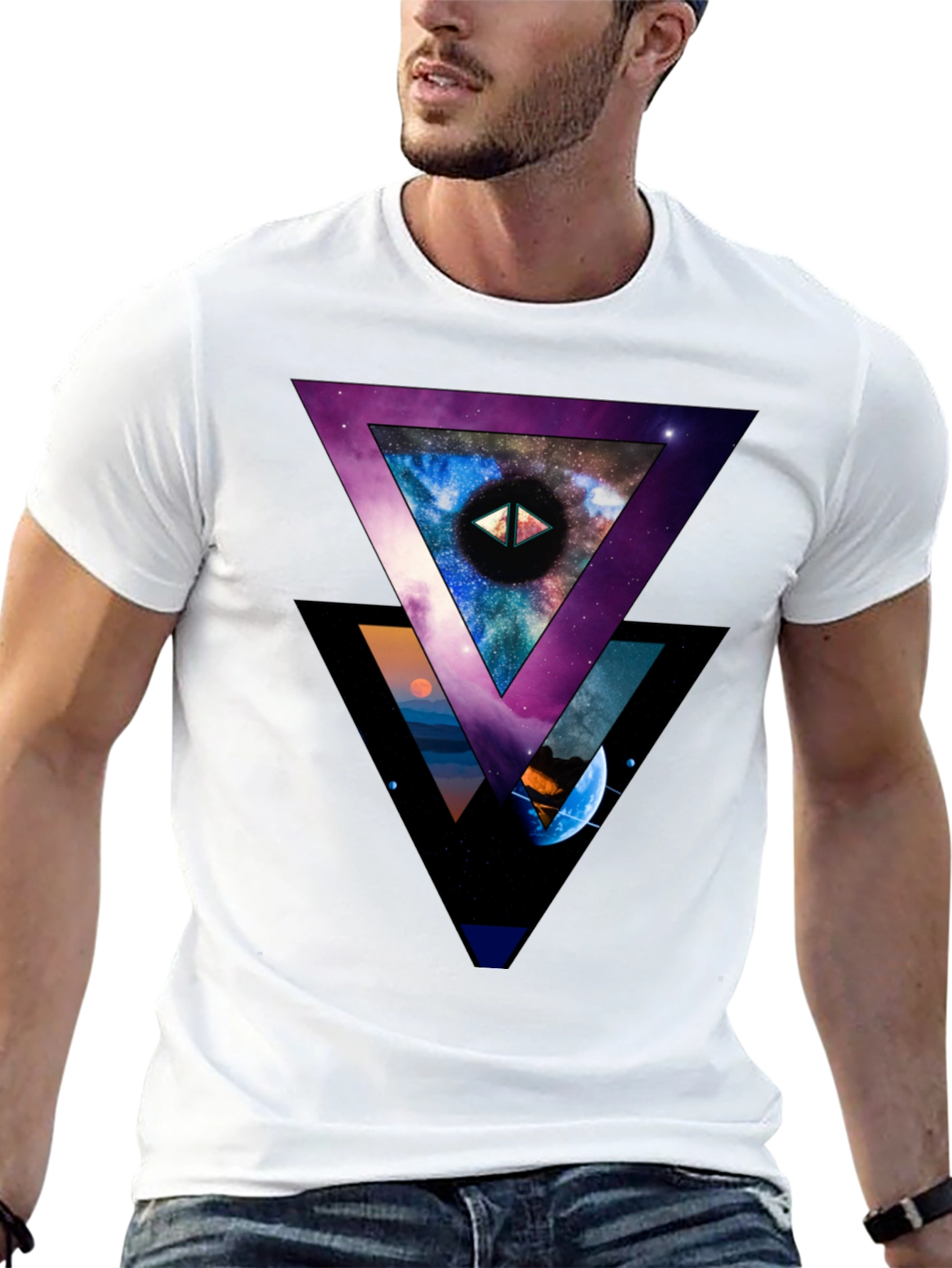 Cosmic Triangle Graphic Black T-Shirt