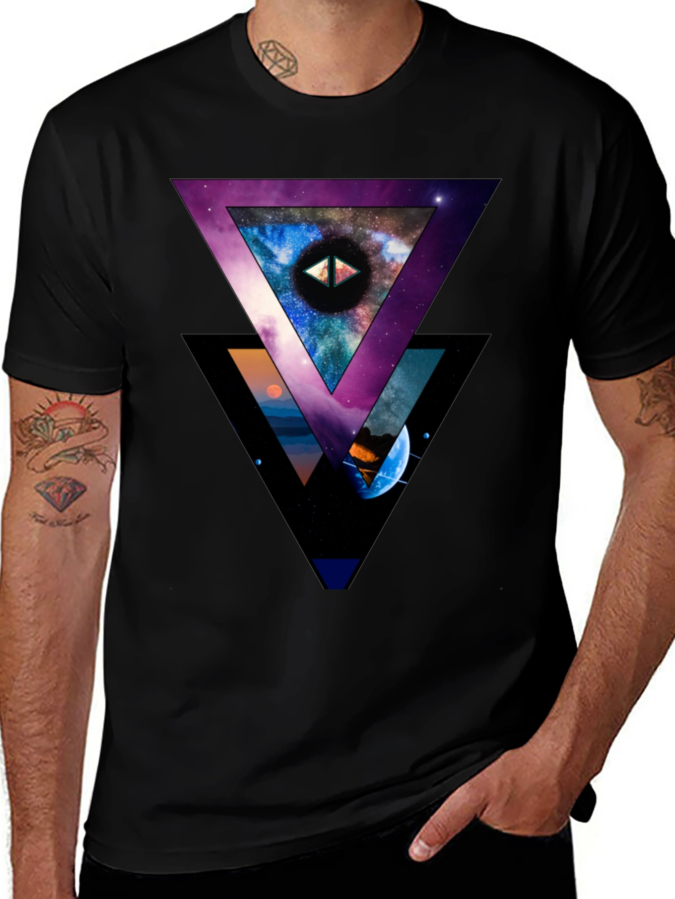 Cosmic Triangle Graphic Black T-Shirt