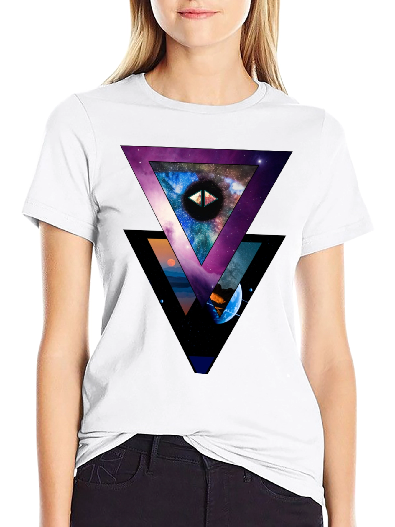 Cosmic Triangle Graphic Black T-Shirt
