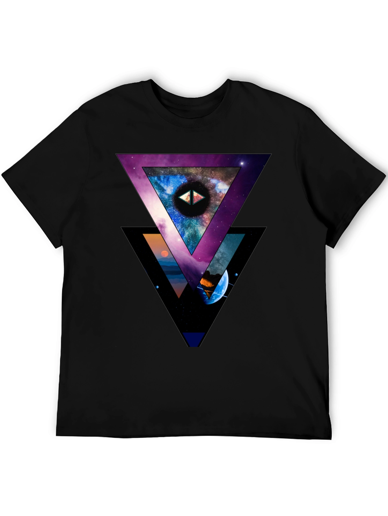 Cosmic Triangle Graphic Black T-Shirt