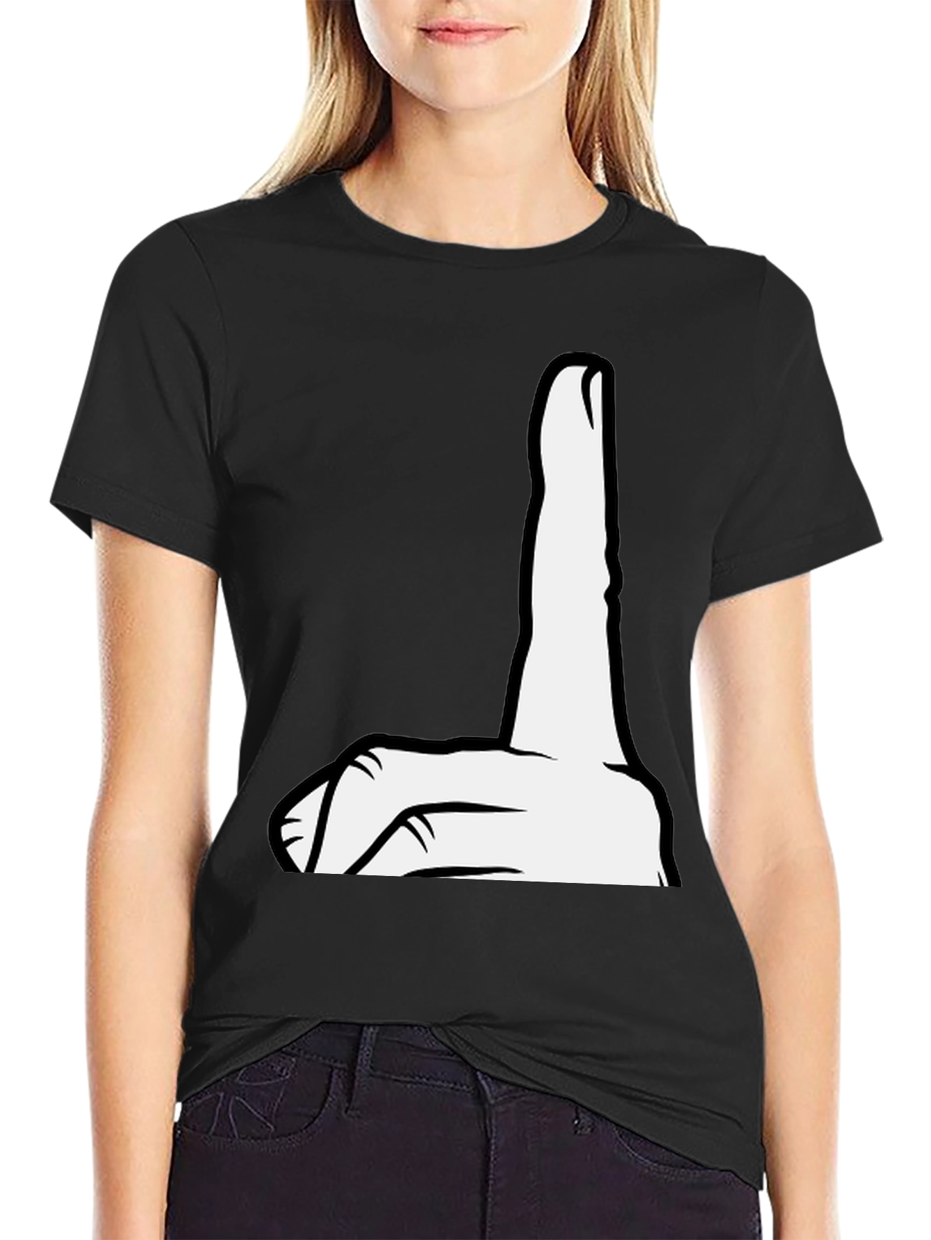 Funny Hand Gesture Graphic Tee - Black