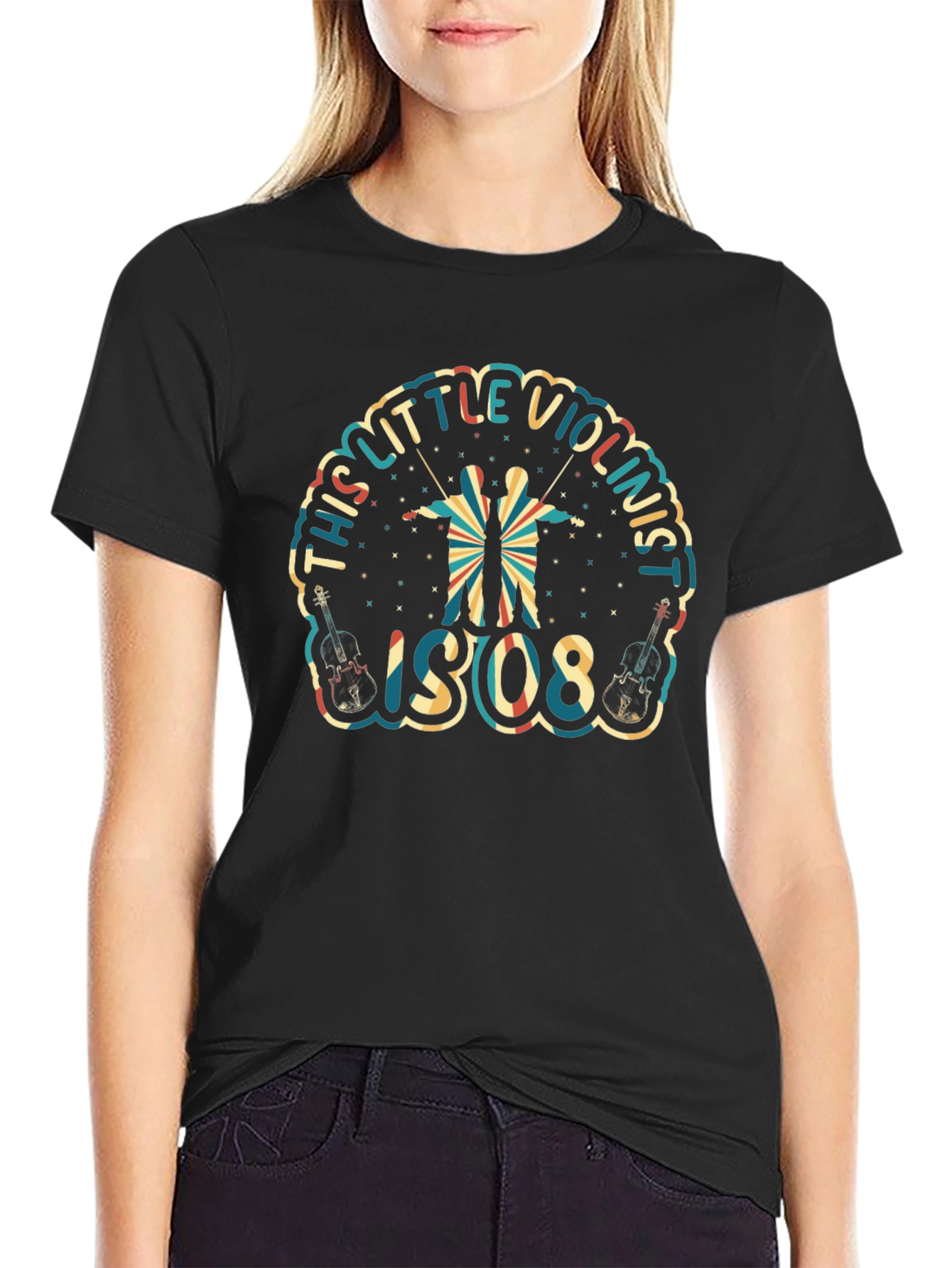 Little Violinist Graphic Tee - Black Crew Neck