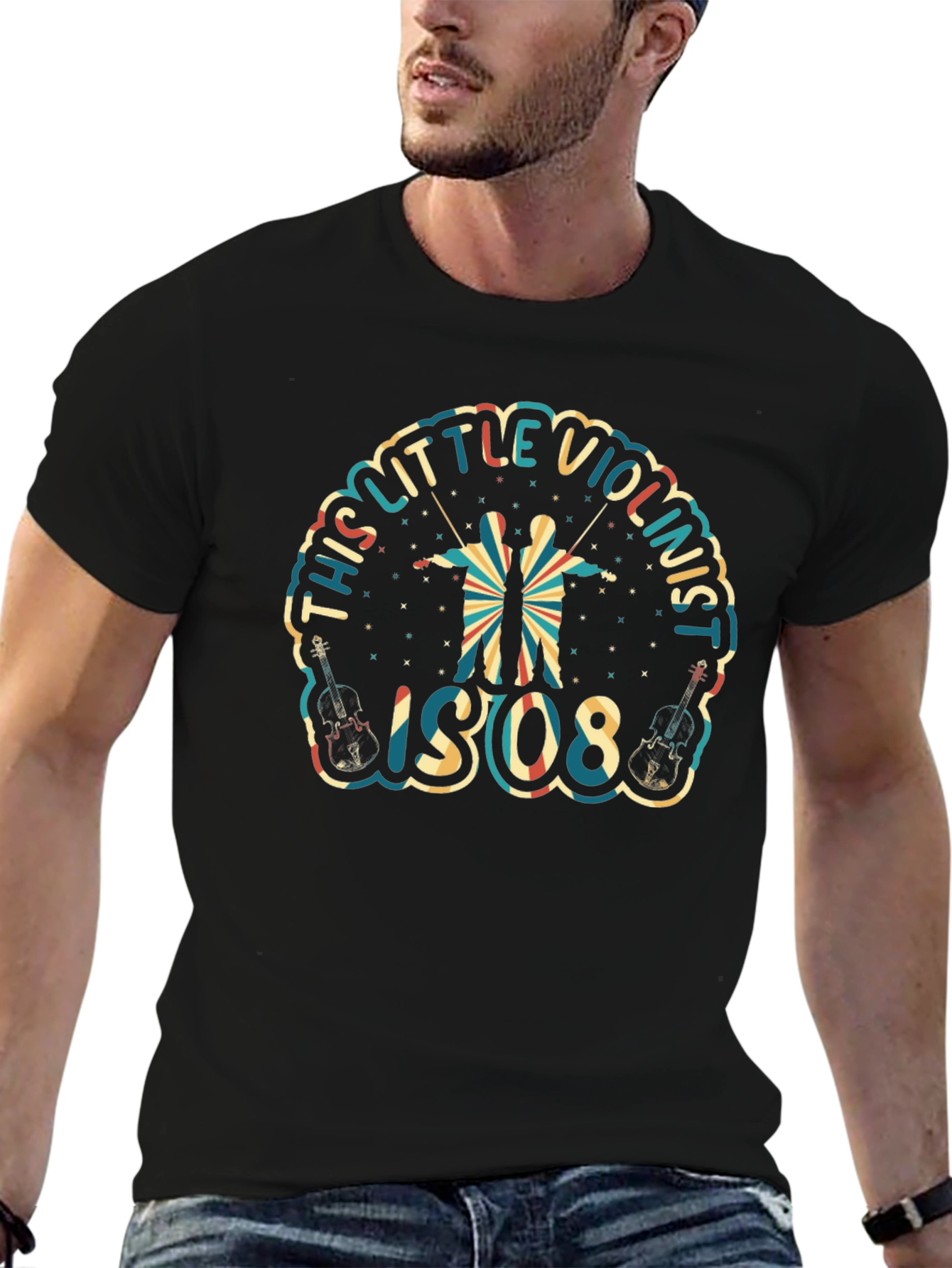 Little Violinist Graphic Tee - Black Crew Neck