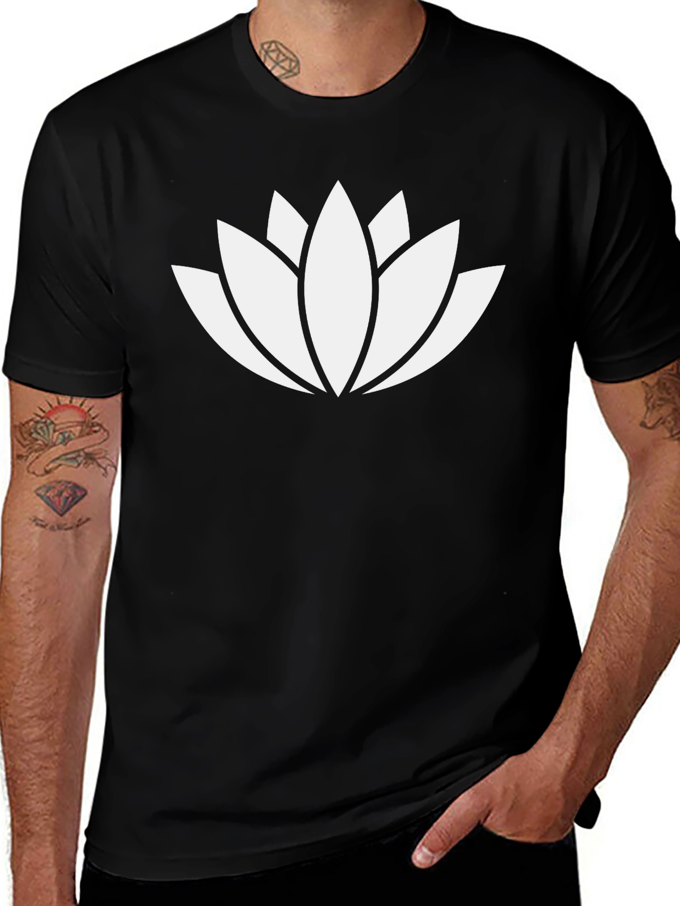 Lotus Flower Graphic T-Shirt - Black Cotton Blend