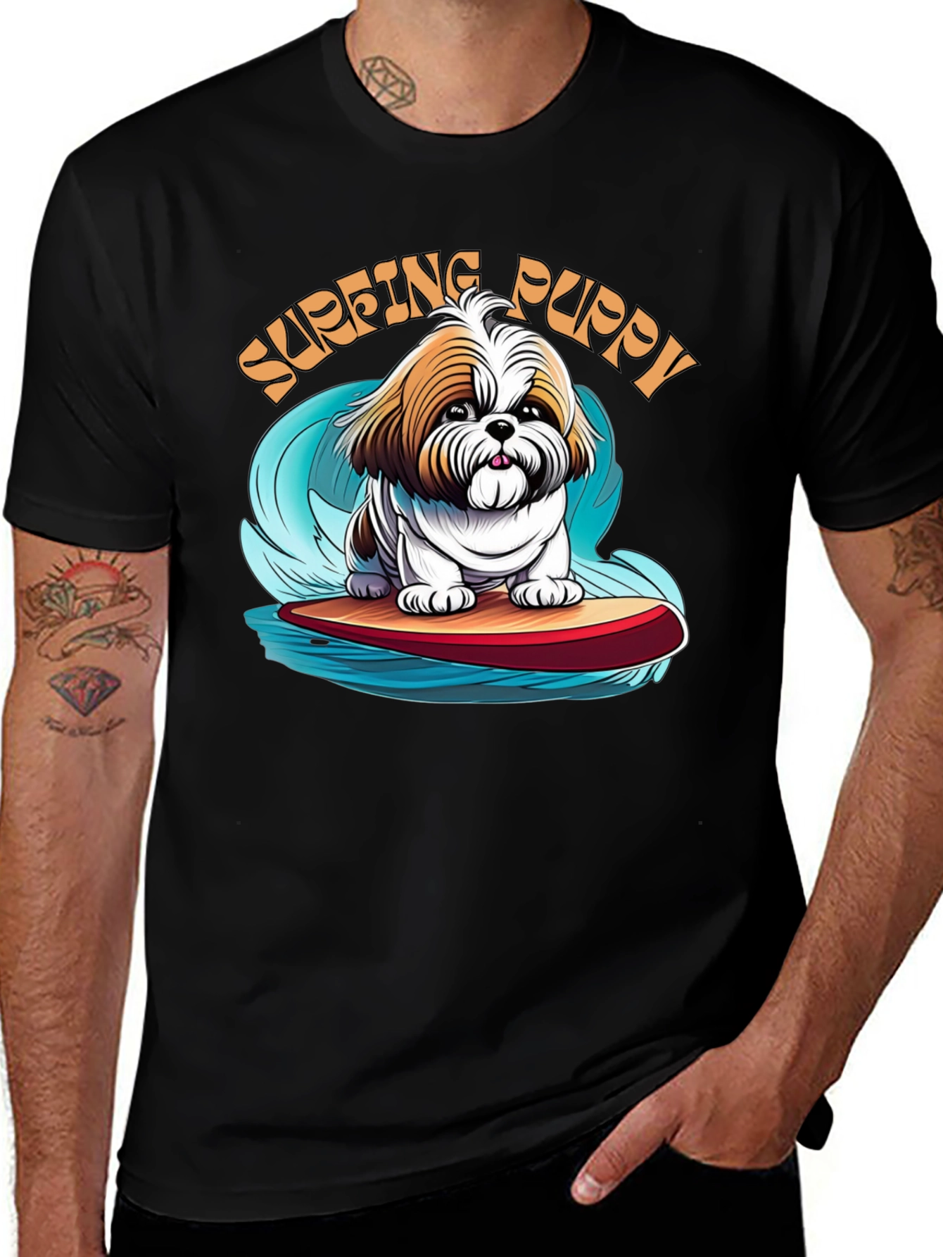 Surfing Puppy T-Shirt - Cute Dog Design