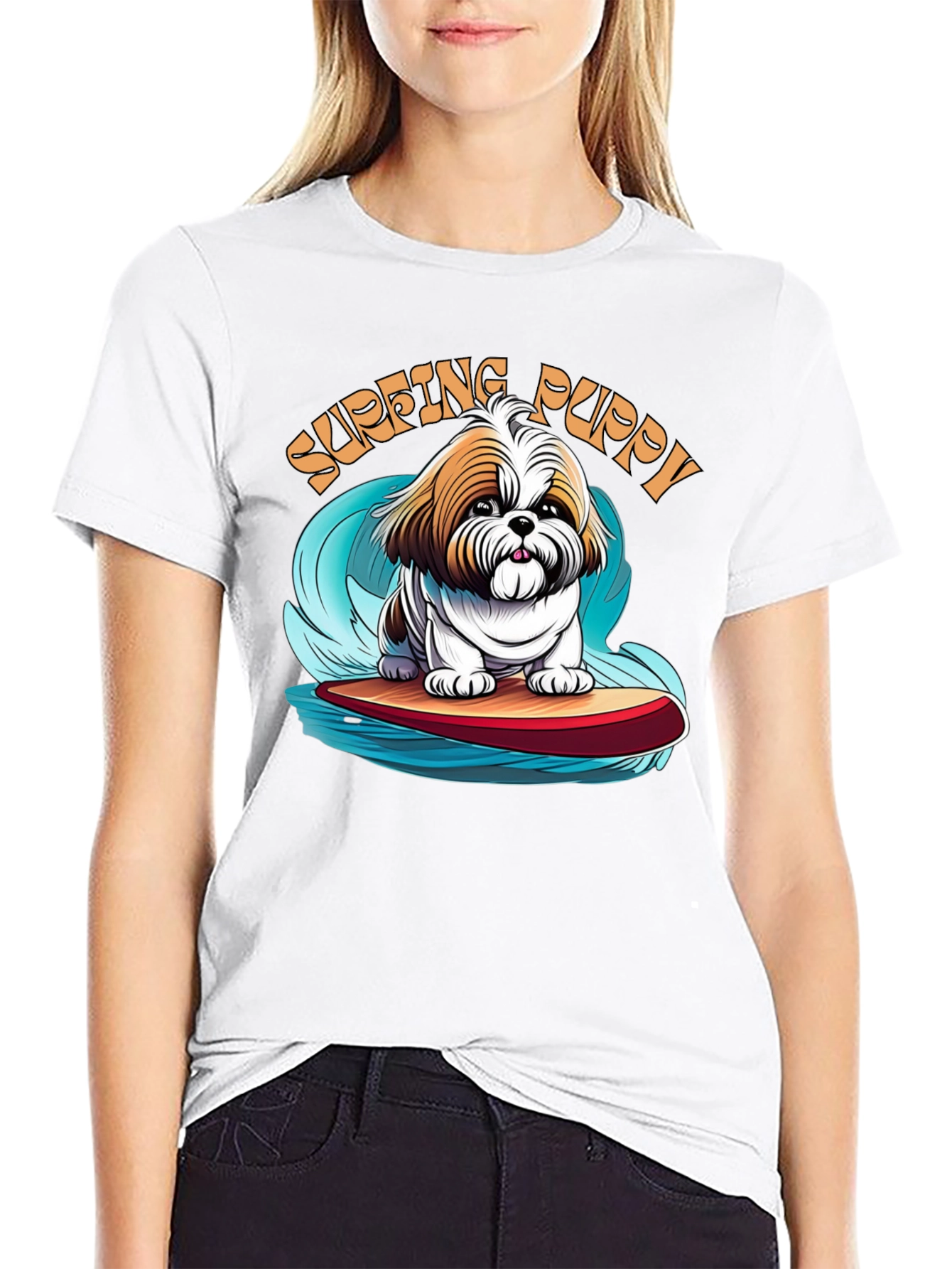 Surfing Puppy T-Shirt - Cute Dog Design