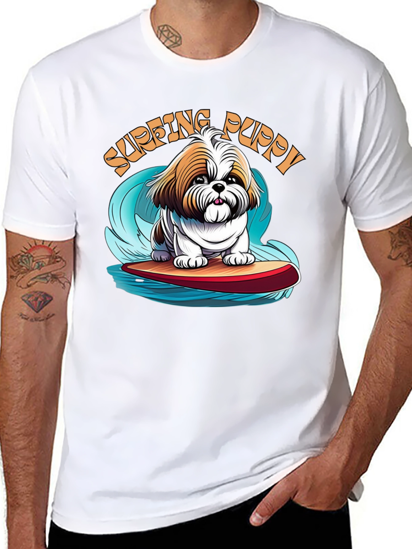 Surfing Puppy T-Shirt - Cute Dog Design