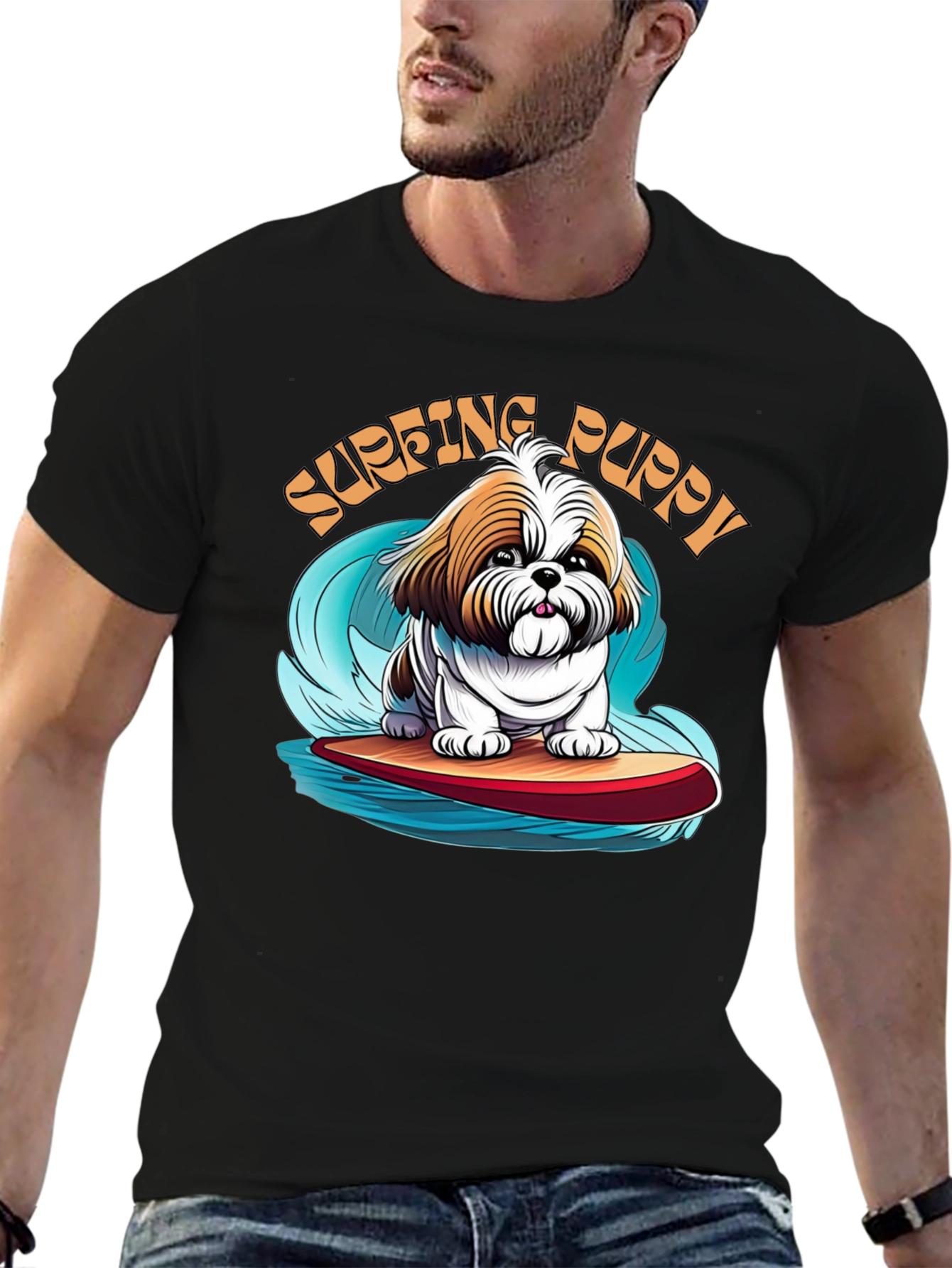 Surfing Puppy T-Shirt - Cute Dog Design