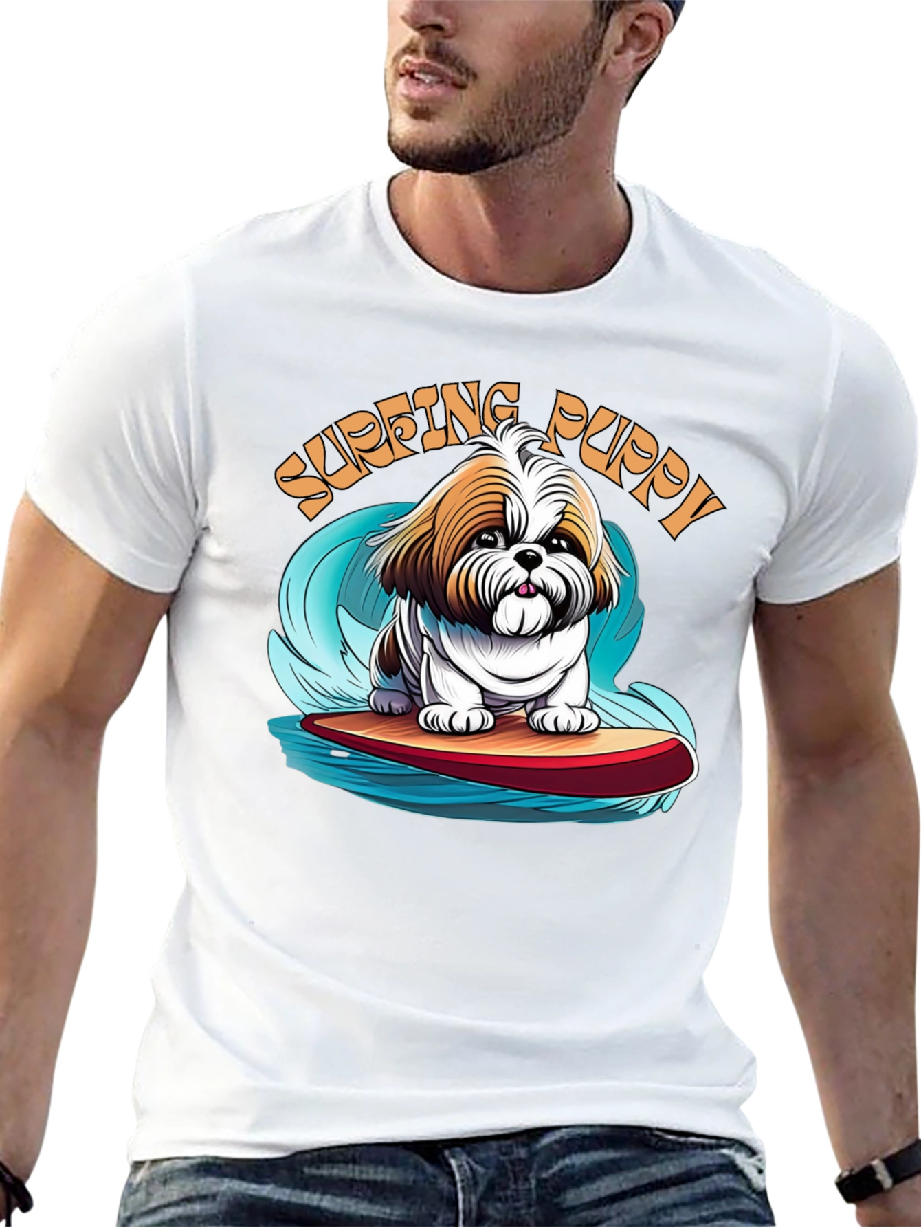 Surfing Puppy T-Shirt - Cute Dog Design