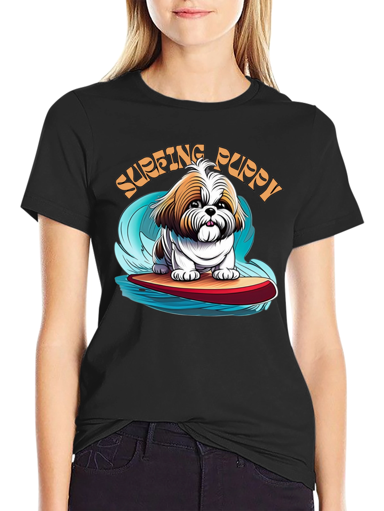 Surfing Puppy T-Shirt - Cute Dog Design