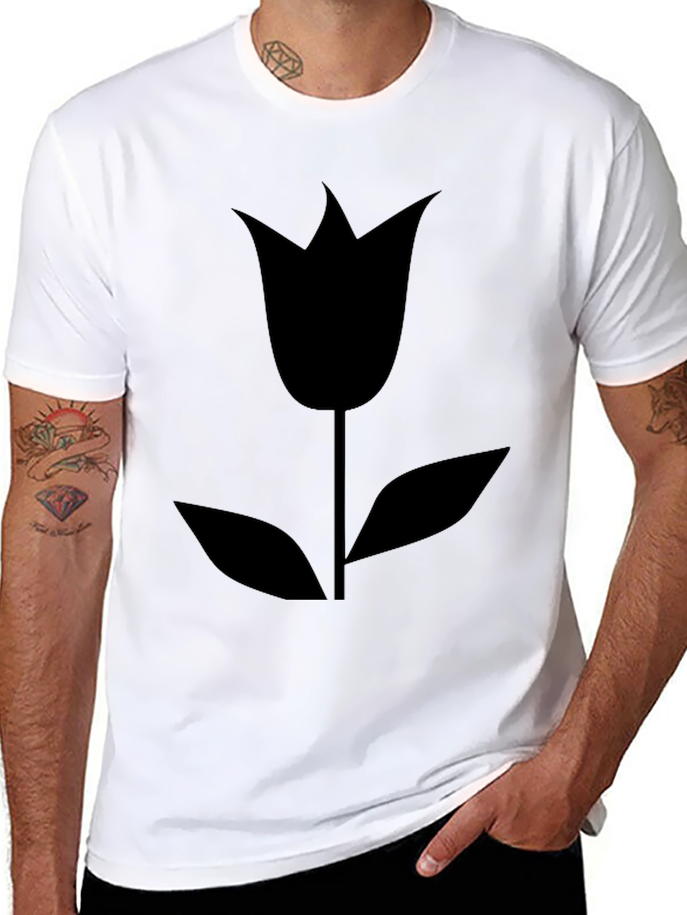 Black Tulip Graphic T-Shirt - Modern Floral Design