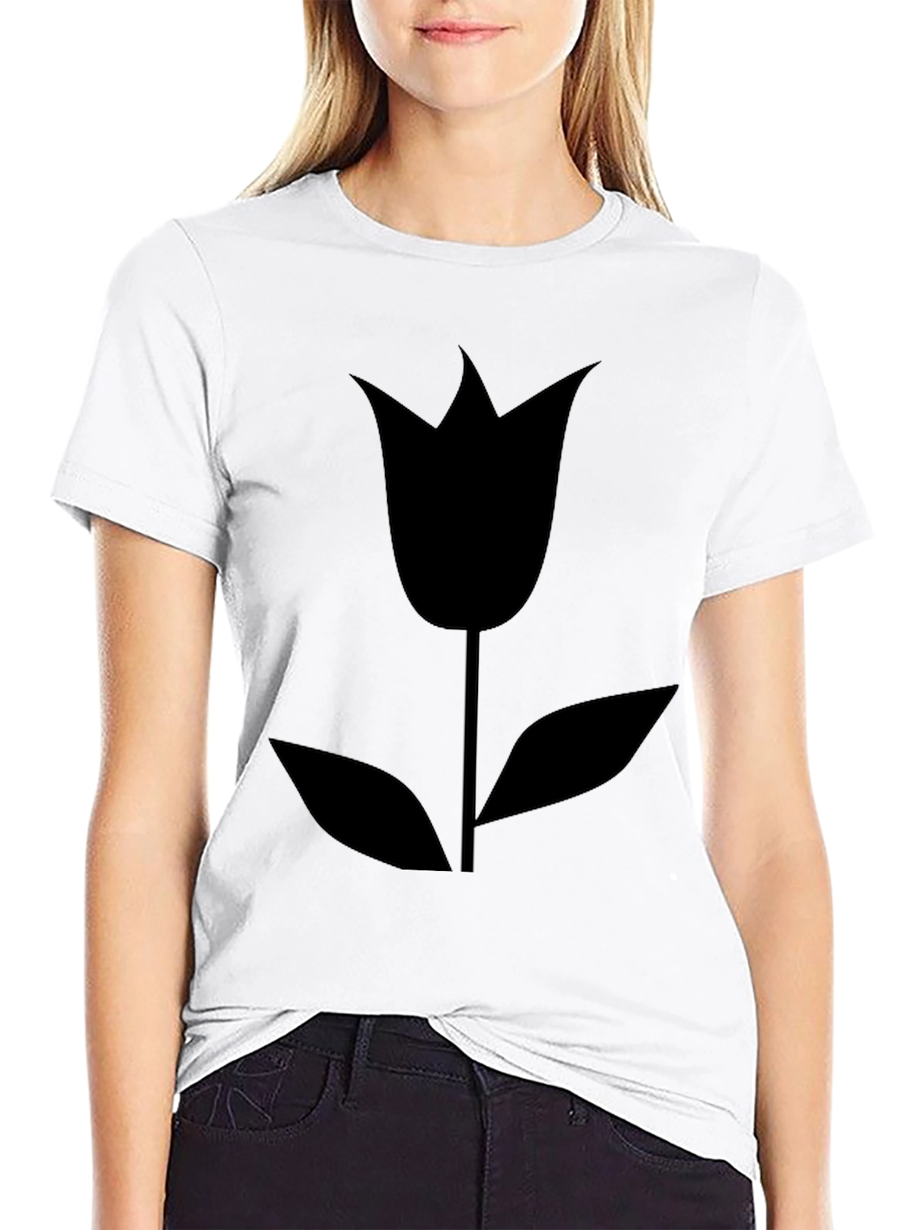 Black Tulip Graphic T-Shirt - Modern Floral Design
