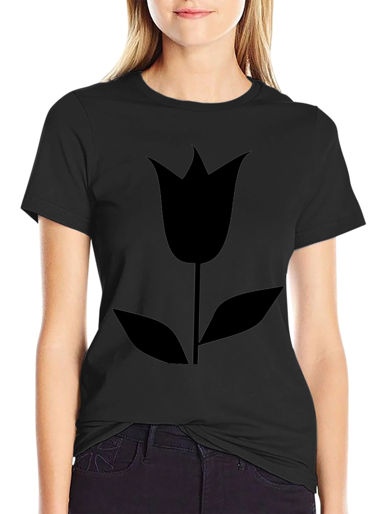 Black Tulip Graphic T-Shirt - Modern Floral Design