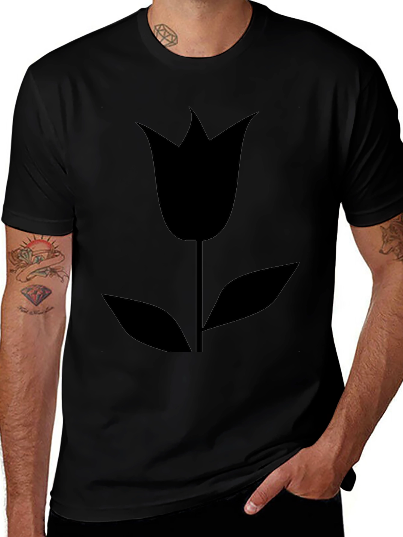 Black Tulip Graphic T-Shirt - Modern Floral Design
