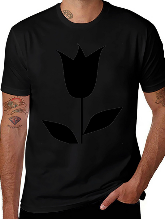 Black Tulip Graphic T-Shirt - Modern Floral Design