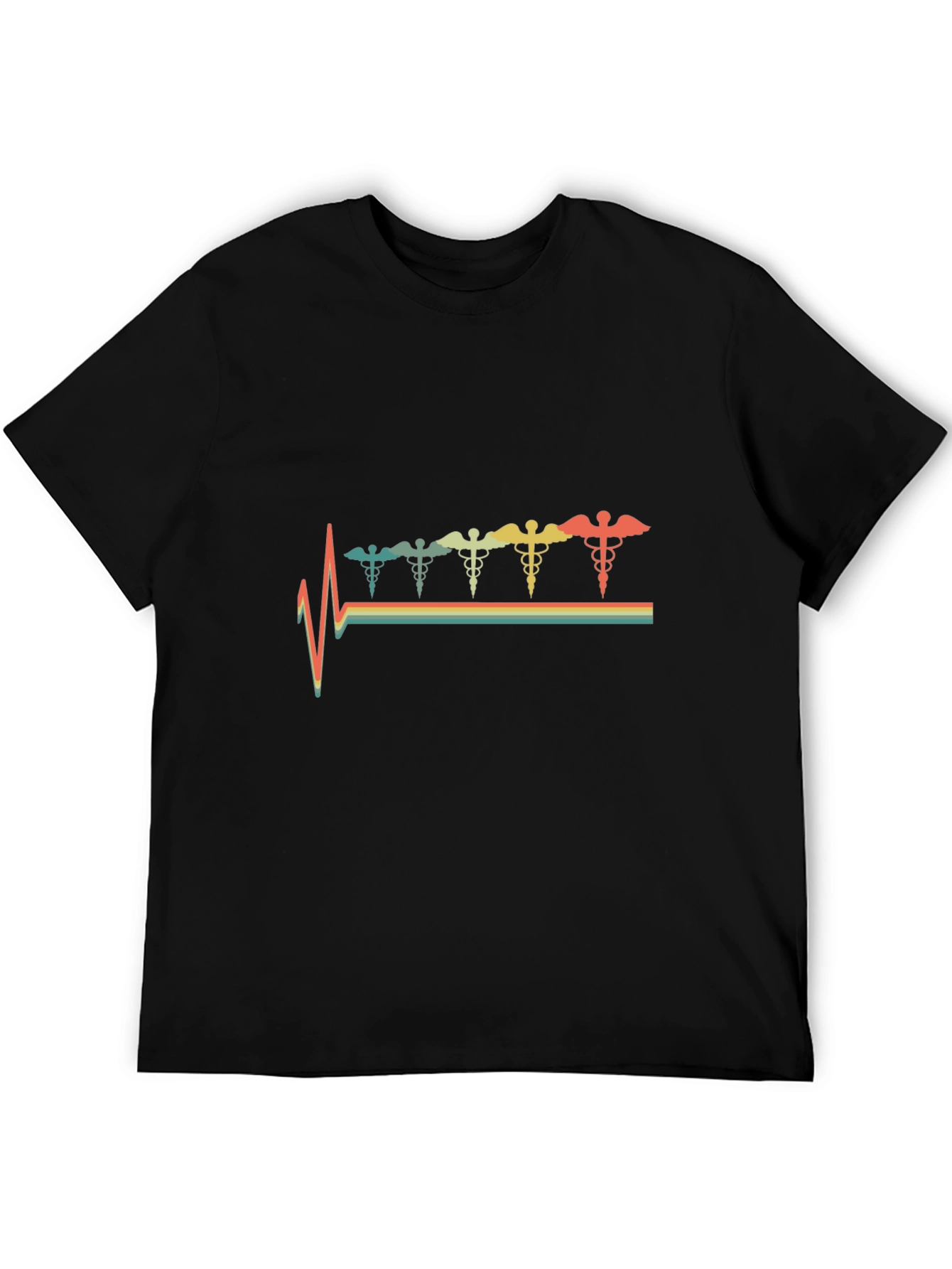 Retro Caduceus Heartbeat T-Shirt - Black
