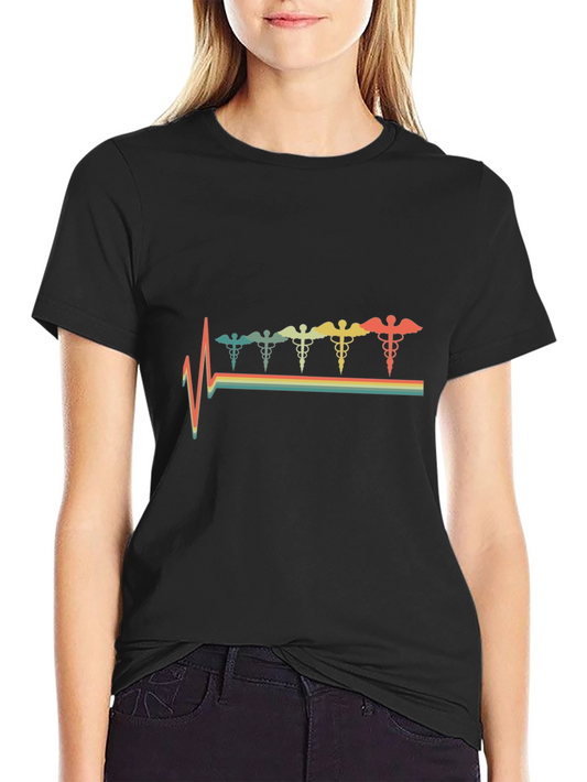 Retro Caduceus Heartbeat T-Shirt - Black