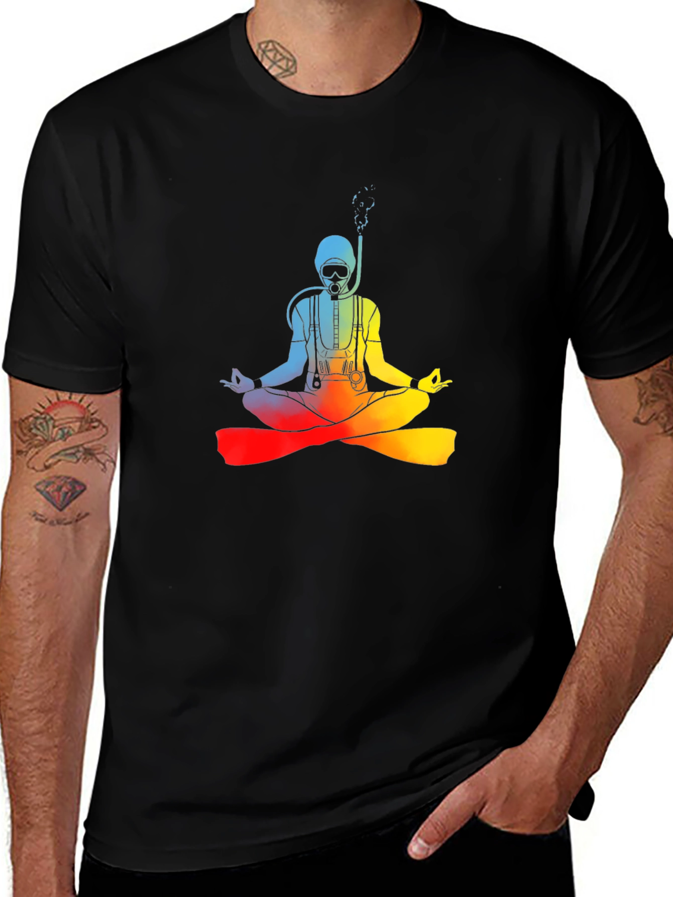 Diver Meditating Rainbow T-Shirt - Zen Underwater