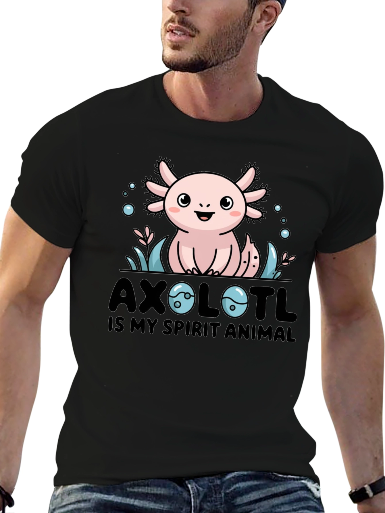 Axolotl Spirit Animal Graphic Tee - Black Cotton