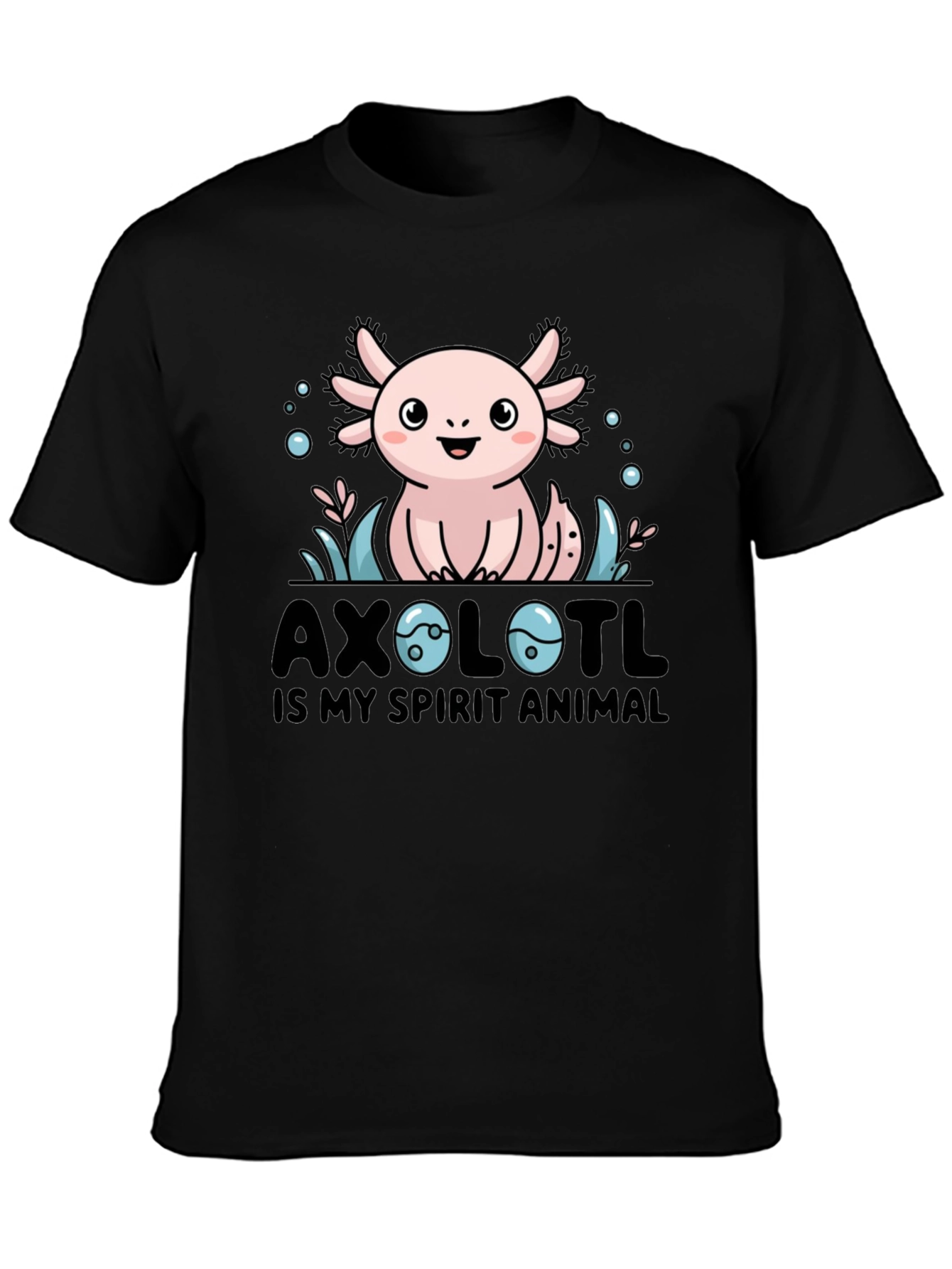 Axolotl Spirit Animal Graphic Tee - Black Cotton