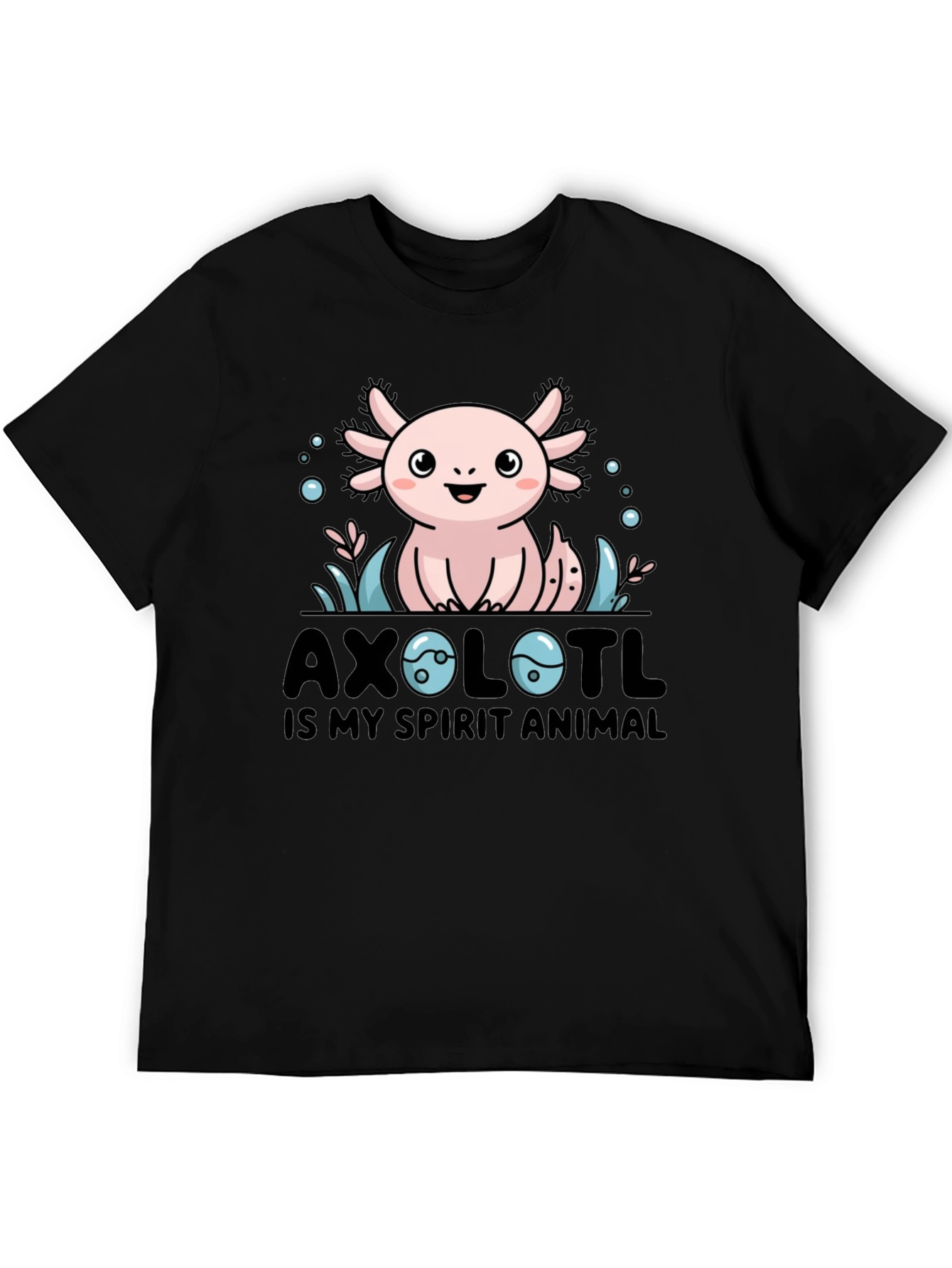 Axolotl Spirit Animal Graphic Tee - Black Cotton